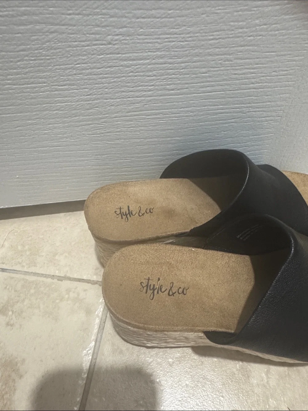 Style & Co. Black Espadrille Slide Wedges
